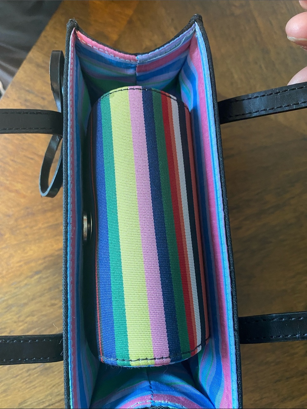 kate spade Multicolor Striped Canvas Tote with Black Trim - Picture 6 of 7